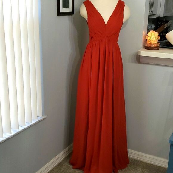 FORMAL gown, never‎ worn. Beautiful rust color. Size 2. Empire waist. V n… - Picture 1 of 9
